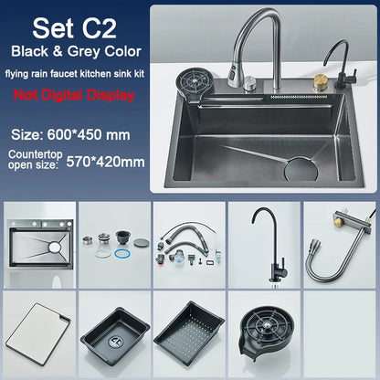 Stainless Steel Kitchen Sink with Faucet Digital Display