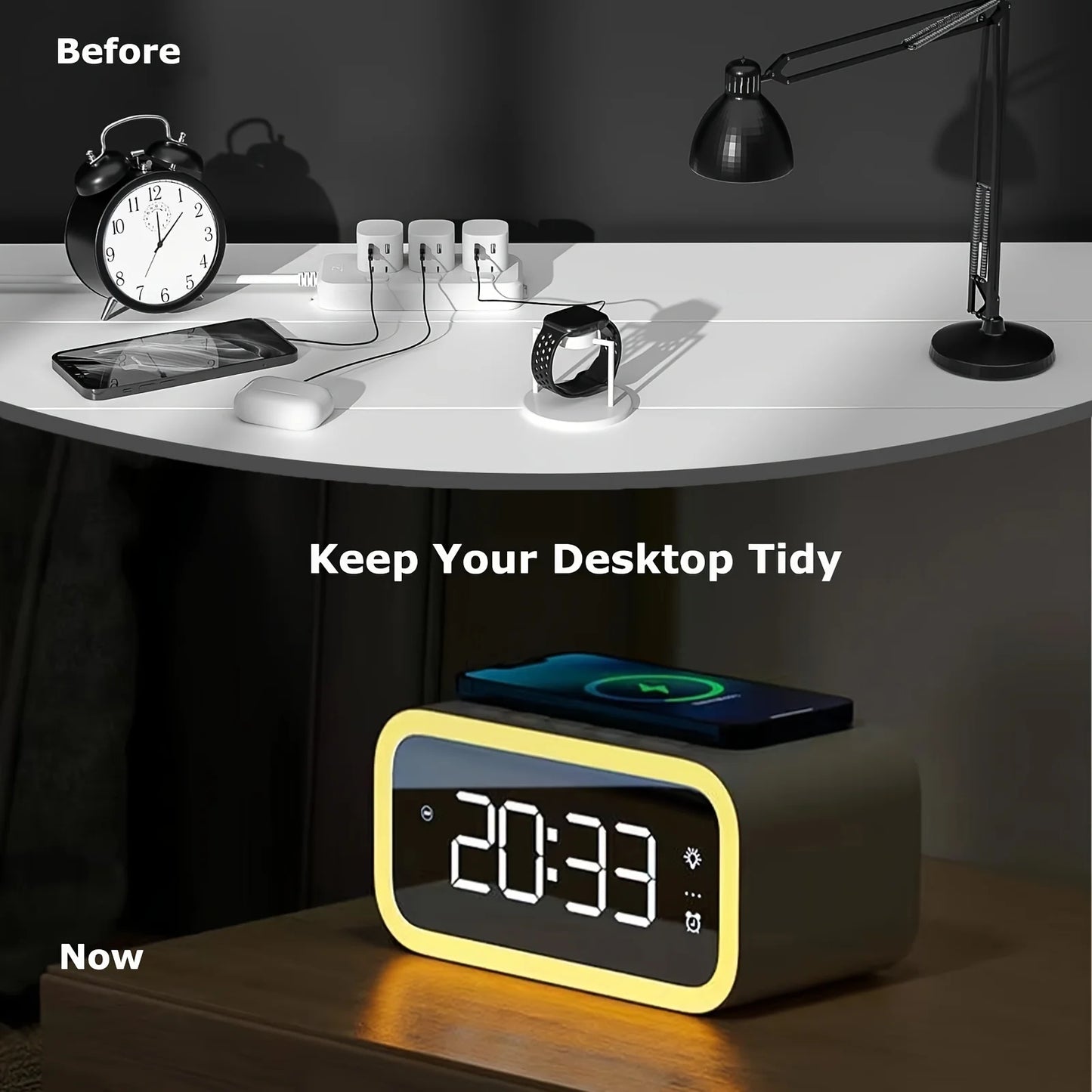 LED Large Screen Wireless Fast Charging Alarm Clock