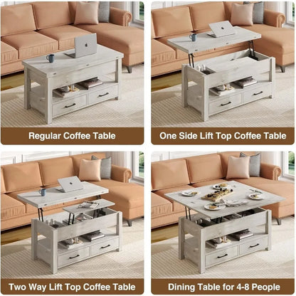 Multi-Function Lift Top Coffee Table with Drawers