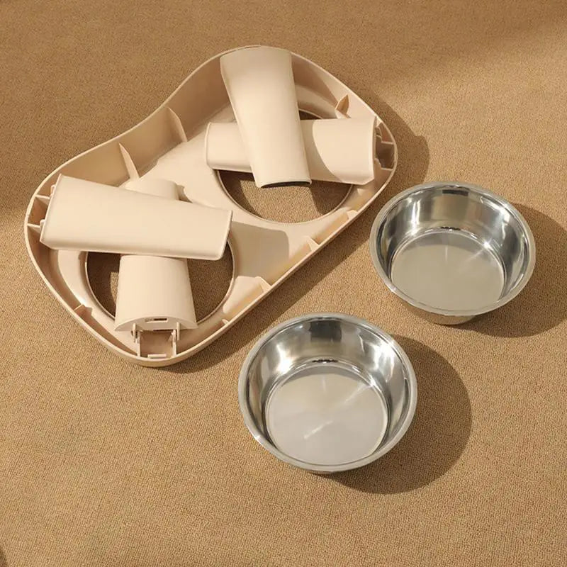 Foldable Raised Dog Feeder with Double Stainless Steel Bowls