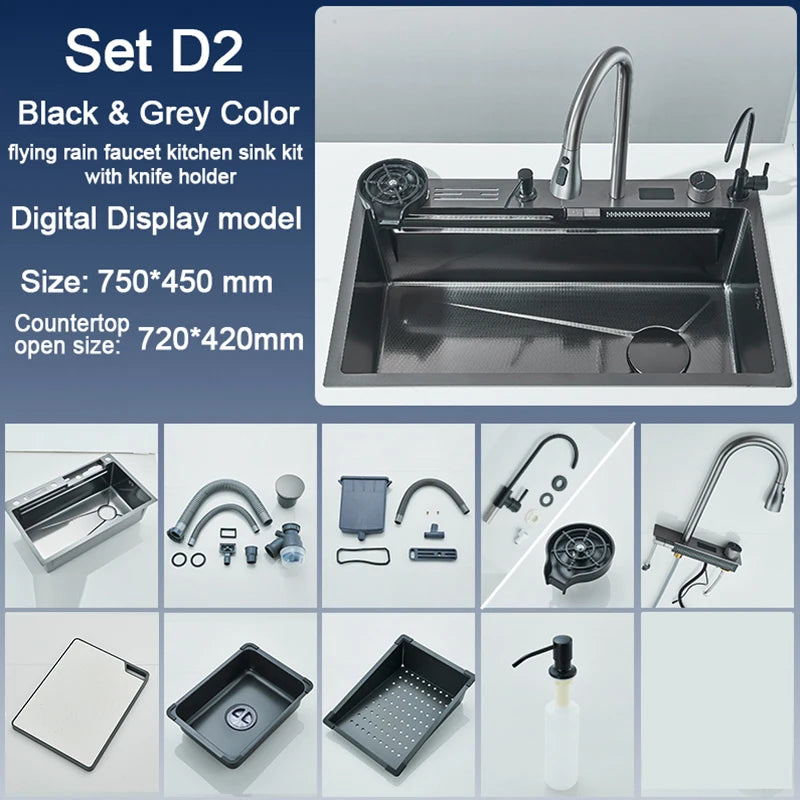 Stainless Steel Kitchen Sink with Faucet Digital Display