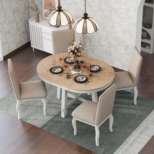 5-Piece Farmhouse Dining Table Set With 4 Upholstered Dining Chairs