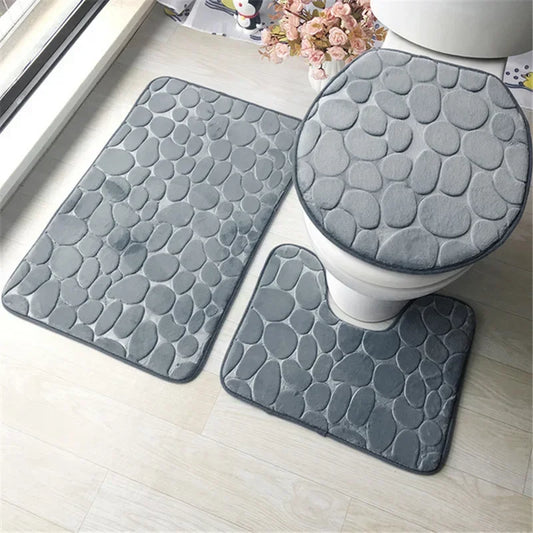 Set of 3 Non Slip Bathroom Bath Mat Set