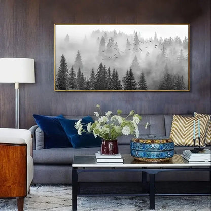 Beautifully Framed Majestic Foggy Forest Canvas Wall Art