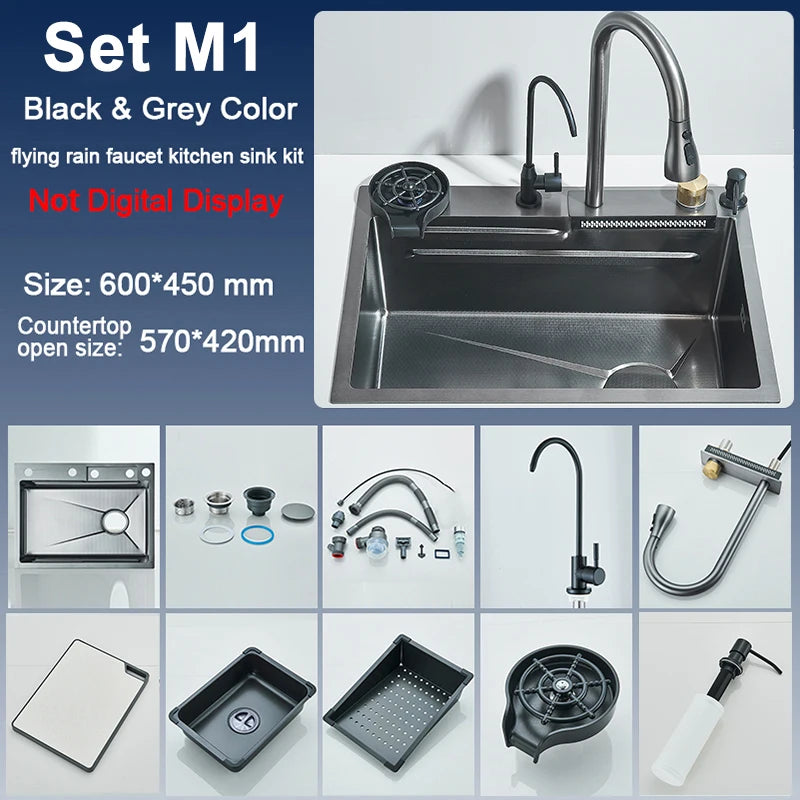 Stainless Steel Kitchen Sink with Faucet Digital Display