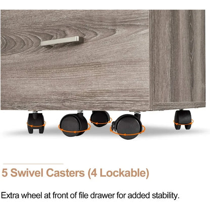 3 Drawer Rolling File Cabinet with Lock for Home Office