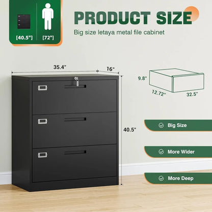 Metal 3 Drawer Lateral File Cabinet with Lock