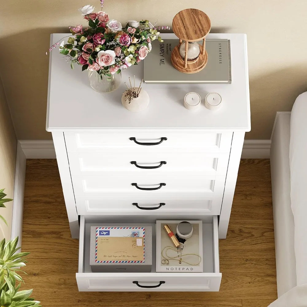 White Wood Chest of Drawers with Anti-Tip Device