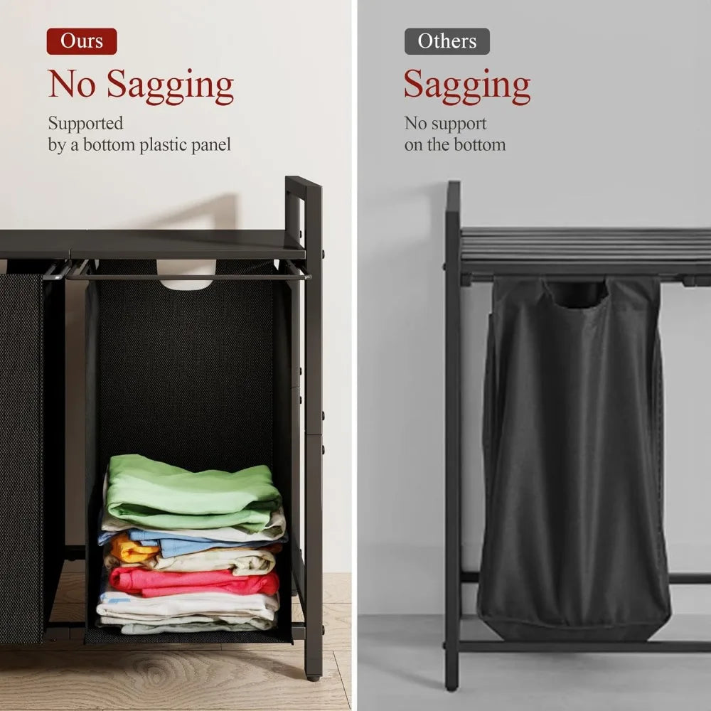 Dirty Clothes Hamper with Shelf & 2 Pull-Out Removable Bags