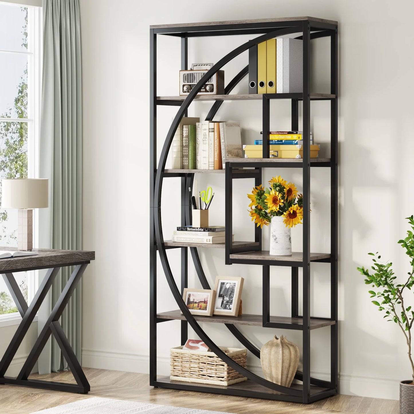 Industrial 5-Tier Bookshelf  70.8 inch Tall
