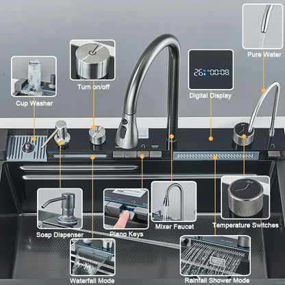 Stainless Steel Kitchen Sink with Faucet Digital Display