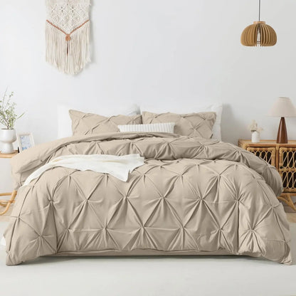 3 Piece Soft Microfiber Pinch Pleat Duvet Cover Set with Zipper