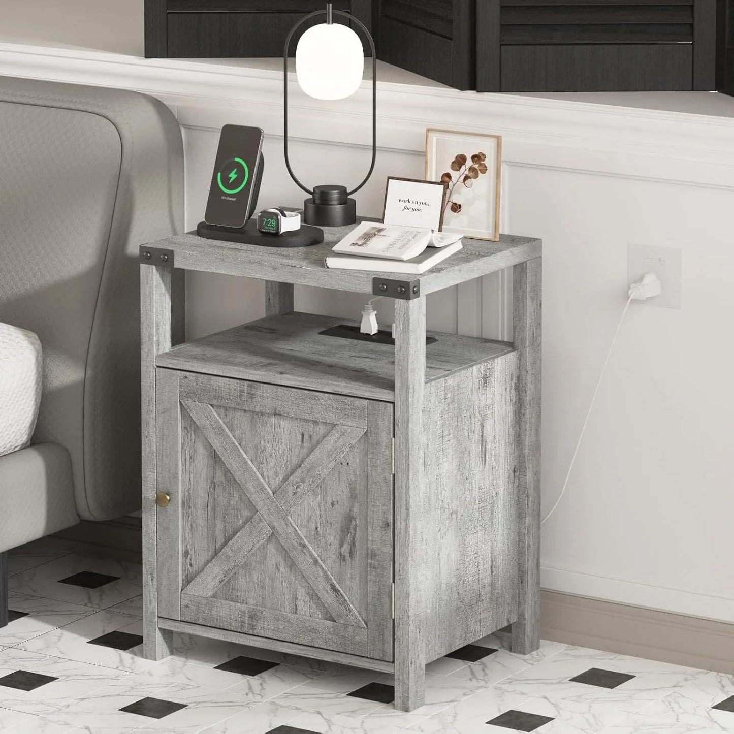 Set of 2 Night Stands with or End Table with USB Charging Station