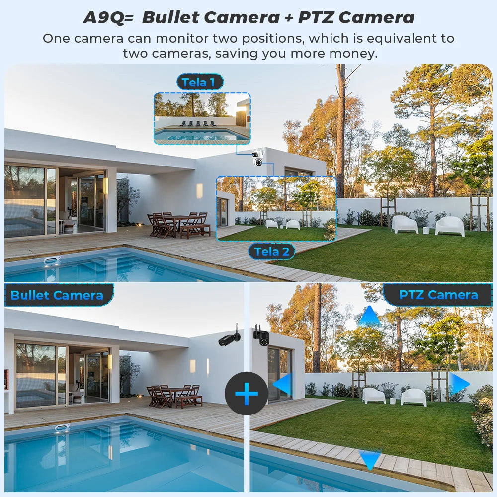 WIFI Camera PTZ (8MP), Outdoor Dual Screens, Human Detection, Dual Lenses, 4MP Security Protection And IP Camera