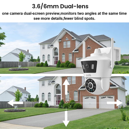 Wireless PTZ WIFI Security Camera With Dual Lens 6MP 2K Camera, Color Night Vision, Two Way Audio And 4X Digital Zoom