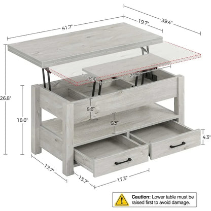 Multi-Function Lift Top Coffee Table with Drawers