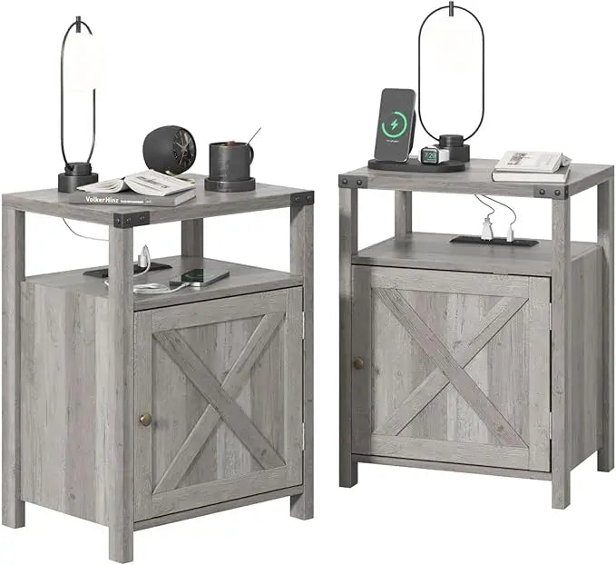 Set of 2 Night Stands with or End Table with USB Charging Station