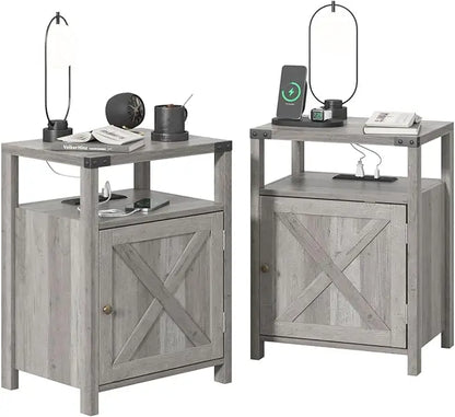 Set of 2 Night Stands with or End Table with USB Charging Station