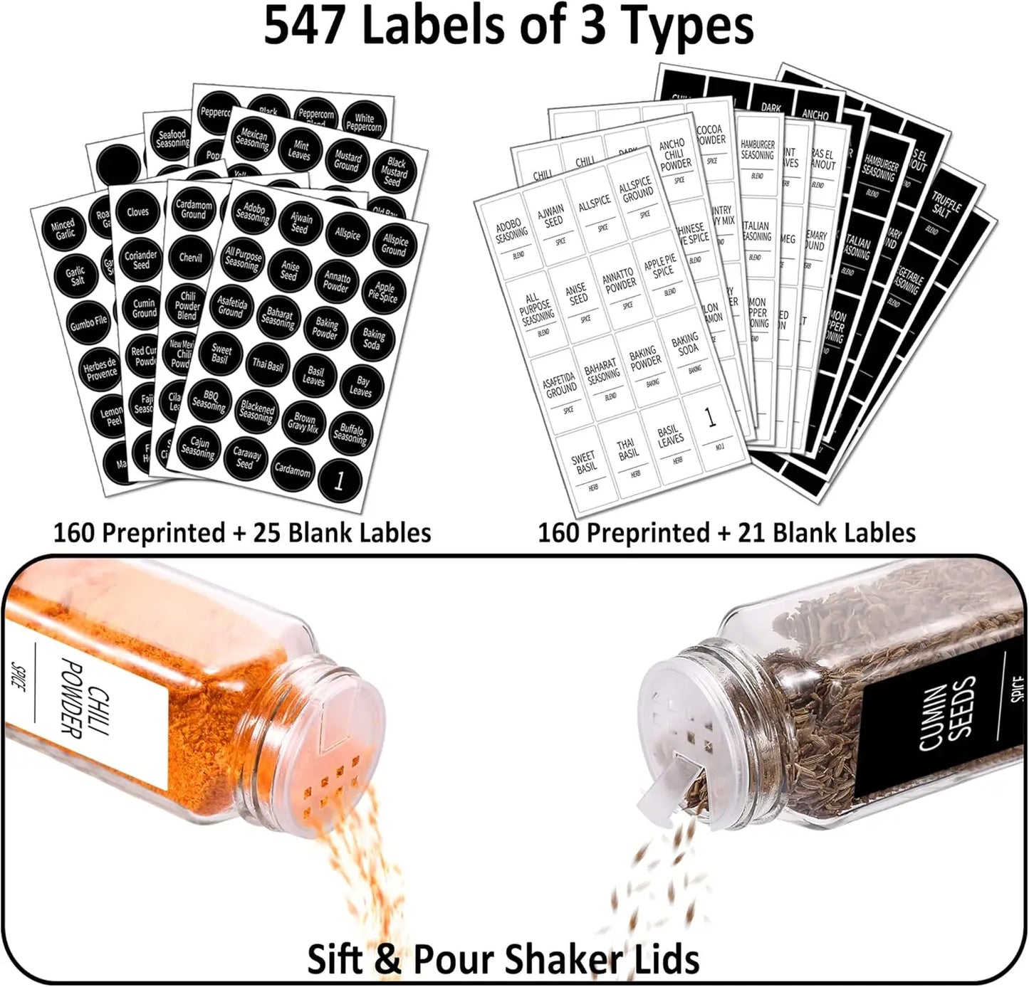 48 - 4 Oz Glass Spice Containers with Bamboo Shaker Lids and Labels