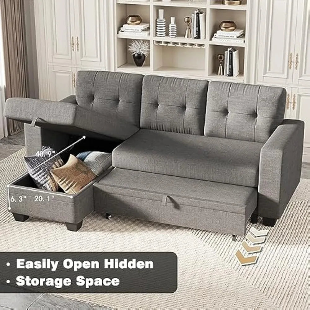 L Shaped Sleeper Sofa Sectional Couch with Storage Chaise Lounge