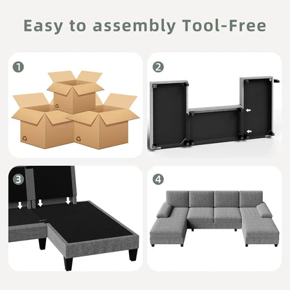 U-Shaped Sectional Sofa with Double Chaise with High-Density Cushions