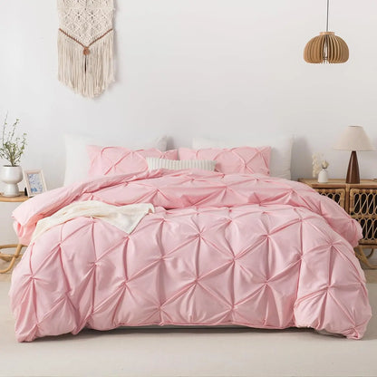 3 Piece Soft Microfiber Pinch Pleat Duvet Cover Set with Zipper